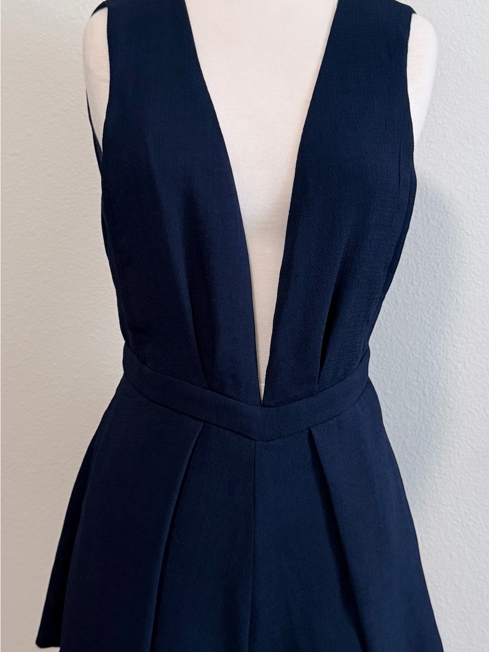 Dainty Hooligan Navy Deep V Pleated Waist Romper